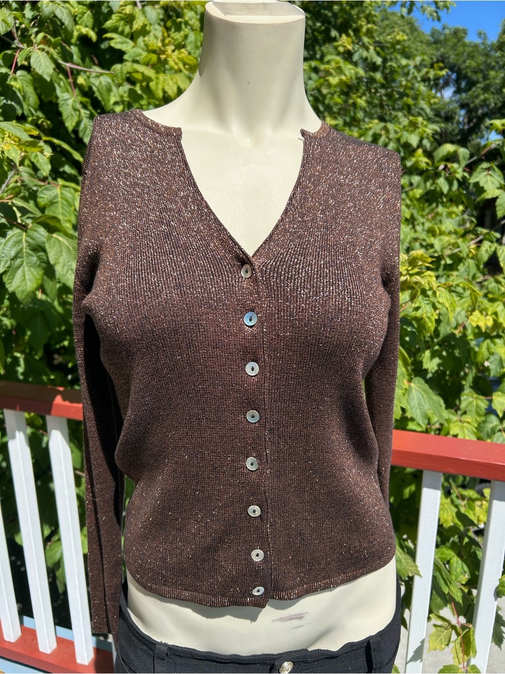 Silk Blend Metallic V-Neck Cardigan